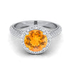 18K สีขาวทอง Round Brilliant Citrine Micro-Pavé Halo พร้อมแหวนหมั้นเพชรด้านข้างปู -7/8ctw