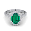 14K White Gold Oval Emerald Micro-Pavé Halo With Pave Side Diamond Engagement Ring -7/8ctw