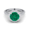 18K White Gold Round Brilliant Emerald Micro-Pavé Halo With Pave Side Diamond Engagement Ring -7/8ctw