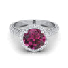 แพลตตินัมทรงกลม Brilliant Garnet Micro-Pavé Halo พร้อมแหวนหมั้นเพชรด้านข้างปู -7/8ctw