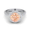 14K White Gold Round Brilliant Morganite Micro-Pavé Halo พร้อมแหวนหมั้นเพชรด้านข้างปู -7/8ctw