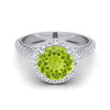 แพลตตินัมทรงกลมสดใส Peridot Micro-Pavé Halo พร้อมแหวนหมั้นเพชรด้านข้างปู -7/8ctw