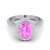 Platinum Oval Pink Sapphire Micro-Pavé Halo With Pave Side Diamond Engagement Ring -7/8ctw