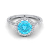 14K สีขาวทอง Round Brilliant Swiss Blue Topaz หรูหราเพชร Halo Vintage แรงบันดาลใจแหวนหมั้น -1/3ctw