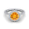 18K White Gold Round Brilliant Citrine Ornate Diamond Halo Vintage Inspired Engagement Ring -1/4ctw