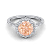 14K White Gold Round Brilliant Morganite Ornate Diamond Halo Vintage Inspired Engagement Ring -1/3ctw