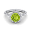 18K สีขาวทอง Round Brilliant Peridot หรูหราเพชร Halo Vintage แรงบันดาลใจแหวนหมั้น -1/4ctw