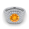 18K White Gold Round Brilliant Citrine Double Halo with Scalloped Pavé Diamond Engagement Ring -1/2ctw