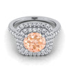 ทองคำขาว 14K ทรงกลม Morganite แวววาวคู่ Halo พร้อมแหวนหมั้นเพชร Pavé สแกลลอป -1/2ctw