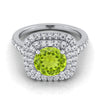 ทองคำขาว 18K ทรงกลม Peridot แวววาวคู่ Halo พร้อมแหวนหมั้นเพชร Pavé แบบสแกลลอป -1/2ctw