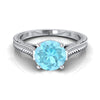 14K White Gold Round Brilliant Aquamarine มือแกะสลักแหวนหมั้นสไตล์วินเทจสไตล์มหาวิหาร