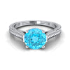 18K White Gold Round Brilliant Swiss Blue Topaz แกะสลักมือสไตล์วินเทจ Cathedral Solitaire แหวนหมั้น