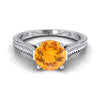 18K White Gold Round Brilliant Citrine Handแกะสลักแหวนหมั้นเล่นไพ่คนเดียวสไตล์วินเทจสไตล์อาสนวิหาร