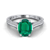 แหวนหมั้นเพชร 14K White Gold Oval Emerald มือแกะสลักสไตล์อาสนวิหารสไตล์วินเทจ