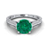 14K White Gold Round Brilliant Emerald Hand แกะสลักแหวนหมั้นสไตล์วินเทจสไตล์มหาวิหาร