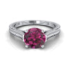 18K White Gold Round Brilliant Garnet สลักด้วยมือสไตล์วินเทจสไตล์มหาวิหารแหวนหมั้นเล่นไพ่คนเดียว