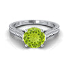 18K White Gold Round Brilliant Peridot มือแกะสลักสไตล์วินเทจ Cathedral Solitaire แหวนหมั้น