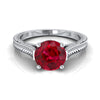 14K White Gold Round Brilliant Ruby Hand แกะสลักแหวนหมั้นสไตล์วินเทจสไตล์มหาวิหาร