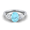 18K White Gold Oval Aquamarine แหวนหมั้นเพชรรูปลูกแพร์ที่เข้ากันอย่างลงตัว -7/8ctw