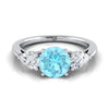 14K White Gold Round Brilliant Aquamarine จับคู่อย่างสมบูรณ์แบบแหวนหมั้นเพชรสามรูปลูกแพร์ -7/8ctw