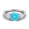 18K สีขาวทอง Round Brilliant Swiss Blue Topaz จับคู่อย่างสมบูรณ์แบบรูปลูกแพร์สามแหวนหมั้นเพชร -7/8ctw