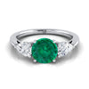 18K สีขาวทอง Round Brilliant Emerald จับคู่อย่างสมบูรณ์แบบรูปลูกแพร์สามแหวนหมั้นเพชร -7/8ctw