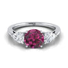 14K White Gold Round Brilliant Garnet จับคู่อย่างสมบูรณ์แบบรูปลูกแพร์แหวนหมั้นเพชรสาม -7/8ctw