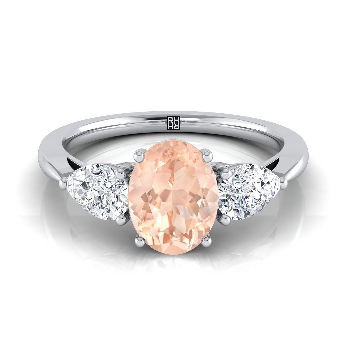 14K White Gold Oval Morganite แหวนหมั้นเพชรรูปลูกแพร์ที่เข้ากันอย่างลงตัว -7/8ctw