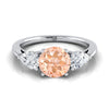 14K สีขาวทอง Round Brilliant Morganite จับคู่อย่างสมบูรณ์แบบรูปลูกแพร์สามแหวนหมั้นเพชร -7/8ctw