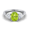 18K White Gold Peridot รูปไข่แหวนหมั้นเพชรรูปลูกแพร์ที่เข้าคู่กันอย่างลงตัว -7/8ctw