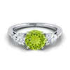 14K White Gold Round Brilliant Peridot จับคู่อย่างสมบูรณ์แบบรูปลูกแพร์แหวนหมั้นเพชรสาม -7/8ctw