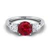 14K White Gold Round Brilliant Ruby จับคู่ได้อย่างสมบูรณ์แบบแหวนหมั้นเพชรสามรูปลูกแพร์ -7/8ctw