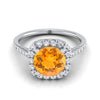 14K White Gold Round Brilliant Citrine Simple Prong Set Halo Engagement Ring -1/3ctw