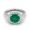 14K White Gold Round Brilliant Emerald Simple Prong Set Halo Engagement Ring -1/3ctw