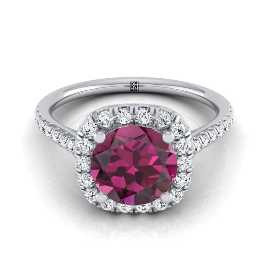 แหวนแพลตตินัมทรงกลม Brilliant Garnet Simple Prong Set Halo Engagement Ring -1/3ctw