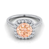 แหวนหมั้น Halo 14K White Gold Round Brilliant Morganite Simple Prong Set -1/3ctw