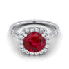 แหวนหมั้นเพชร 14K White Gold Round Brilliant Ruby Simple Prong Set -1/3ctw