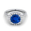 แหวนหมั้น Halo 18K White Gold Round Brilliant Sapphire Simple Prong Set -1/3ctw