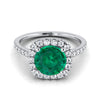 แหวนหมั้นเพชร Pave Emerald Halo ทรงกลมแพลตตินัม -1/3ctw