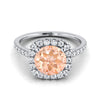 แหวนหมั้นเพชร Pave Morganite Halo ทรงกลมแพลตตินัม -1/3ctw