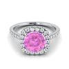 แหวนหมั้นเพชร 18K White Gold Round Brilliant Pink Sapphire Halo Diamond Pave -1/3ctw