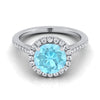 Platinum Round Brilliant Classic French Pave Halo and Linear Engagement Ring -1/4ctw