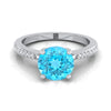 แหวนหมั้นเพชร 18K White Gold Round Brilliant Swiss Blue Topaz Tapered Pave -1/8ctw