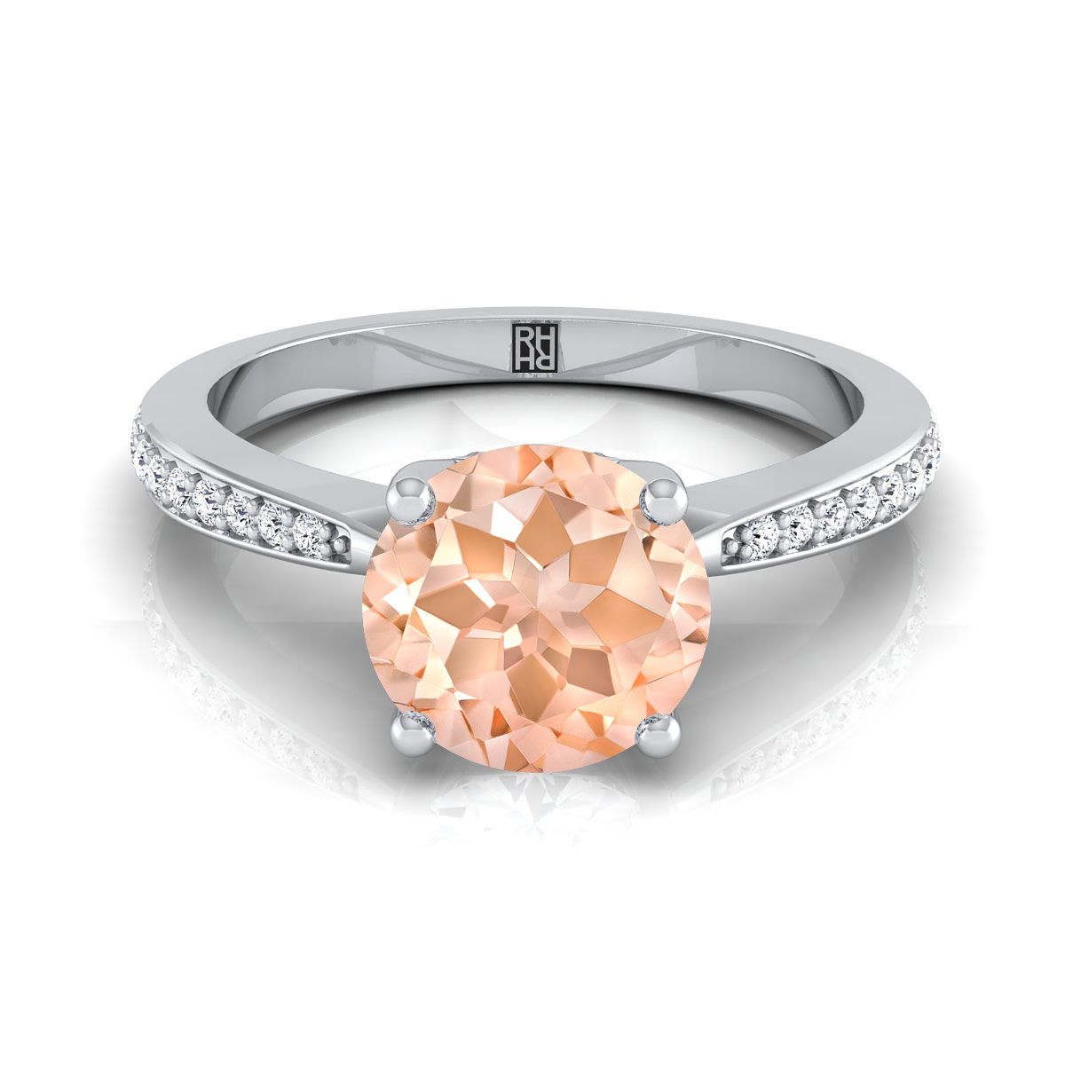 แหวนหมั้นเพชร Morganite ทรงกลม ทองคำขาว 14K แวววาว -1/8ctw