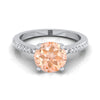 แหวนหมั้นเพชร Morganite ทรงกลมสดใสแพลตตินัม -1/8ctw