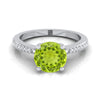 Platinum Round Brilliant Peridot Tapered Pave Diamond Engagement Ring -1/8ctw