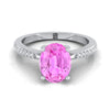 แหวนหมั้นเพชรทรงรี 14K White Gold Pink Sapphire Tapered Pave -1/8ctw