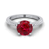 แหวนหมั้นเพชร 14K White Gold Round Brilliant Ruby Tapered Pave -1/8ctw