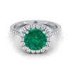 18K White Gold Round Brilliant Emerald Shared Prong Diamond Halo Engagement Ring -3/8ctw