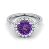 แหวนหมั้นเพชร 14K White Gold Amethyst Amethyst Halo -3/8ctw